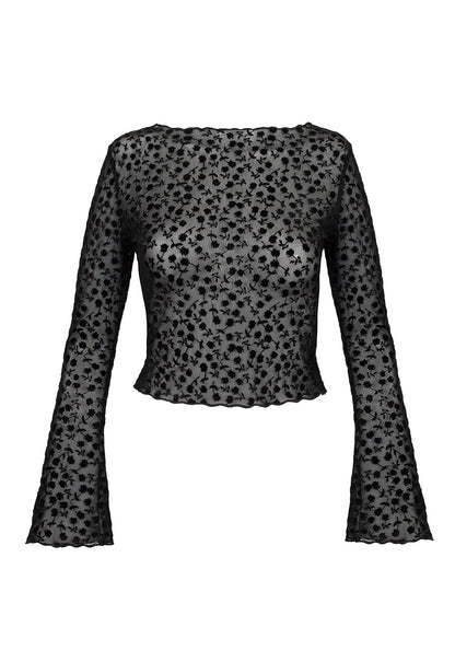LOVESPELL FLOCKED MESH LONG SLEEVE TOP