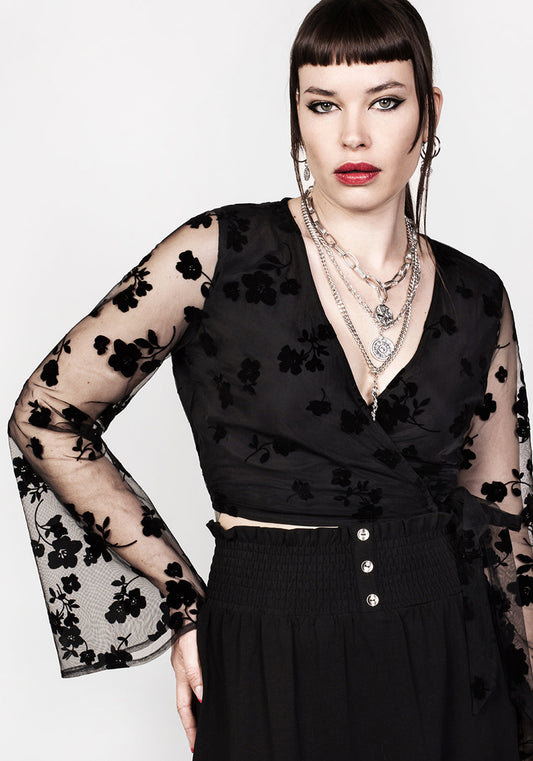 STEVIE FLOCKED WRAP CROP TOP