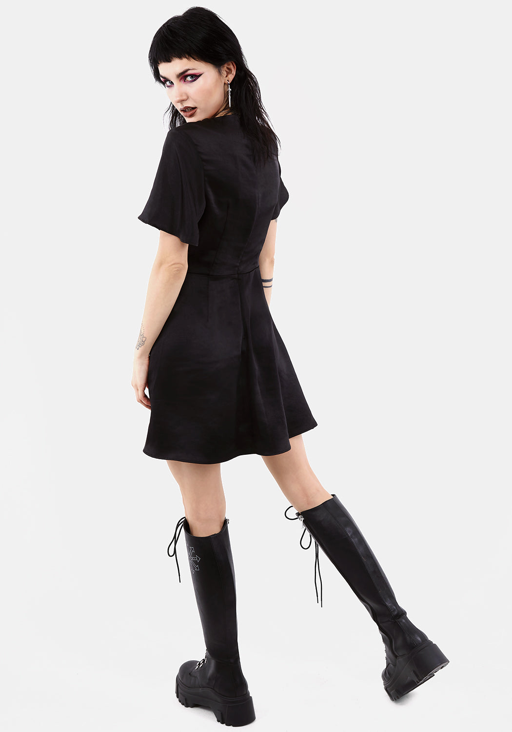 DAMOZEL FIT AND FLARE V NECK MINI DRESS