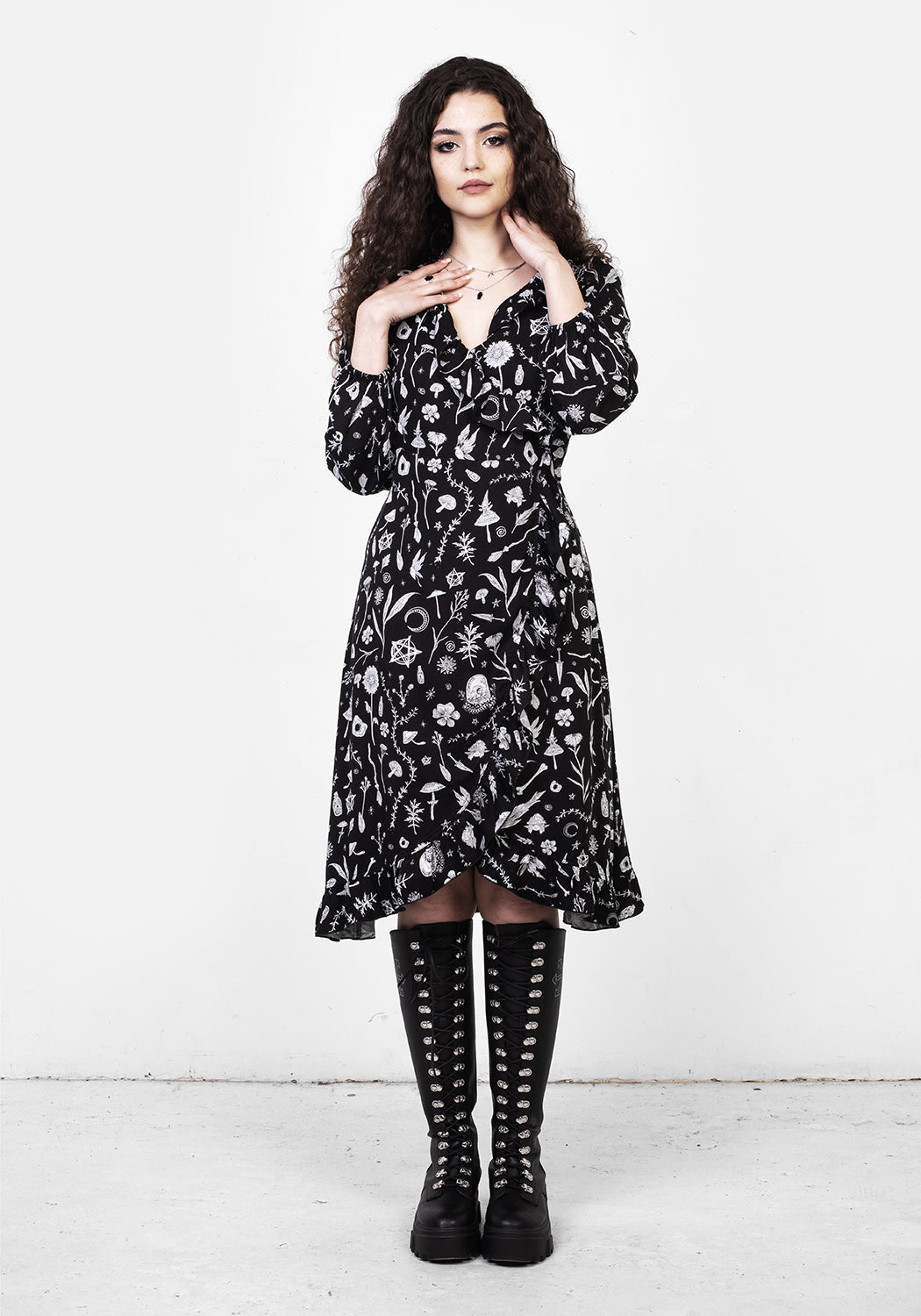 HEDGEWITCH RUFFLE WRAP ABOVE KNEE DRESS