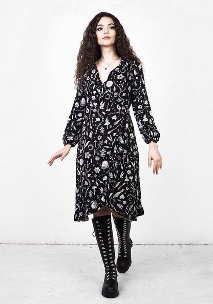 HEDGEWITCH RUFFLE WRAP ABOVE KNEE DRESS