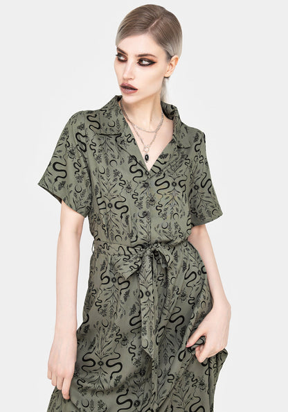 Dominion Snake Print Midi Shirt Dress