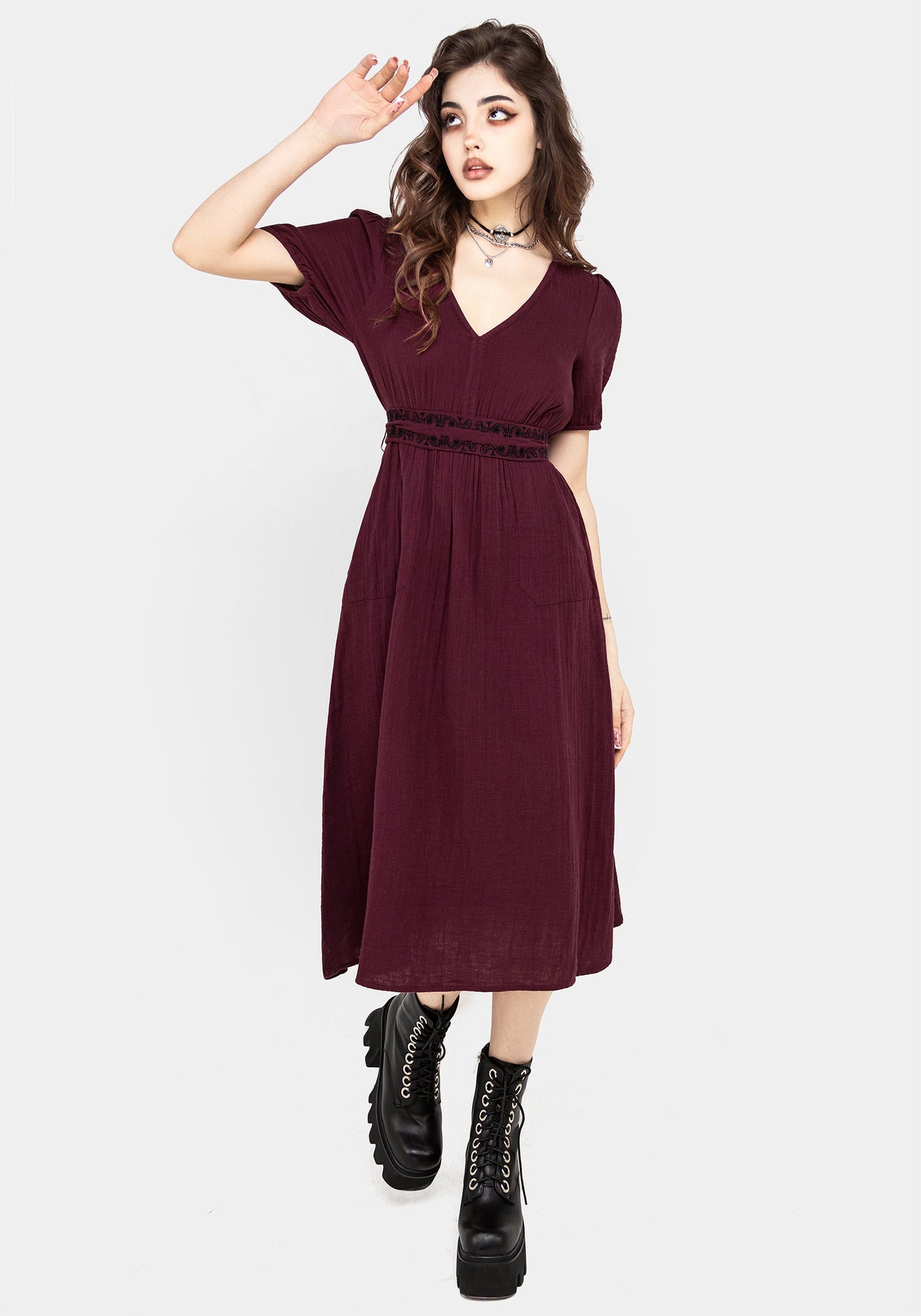 Poultice Embroidered Cotton Midi Dress