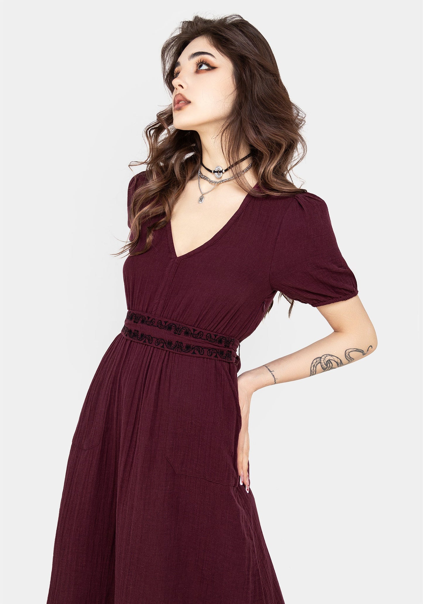 Poultice Embroidered Cotton Midi Dress