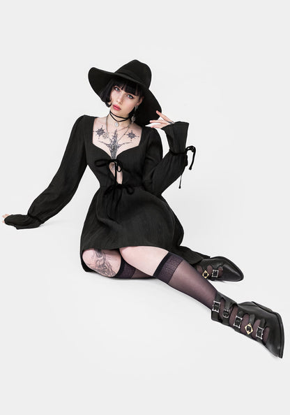 Amity Crinkle Velour Bow Mini Dress