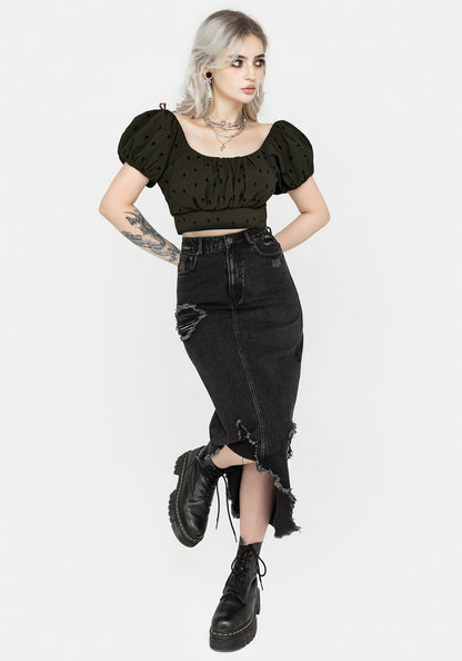 Chanterelle Velour Puff Sleeve Crop Top