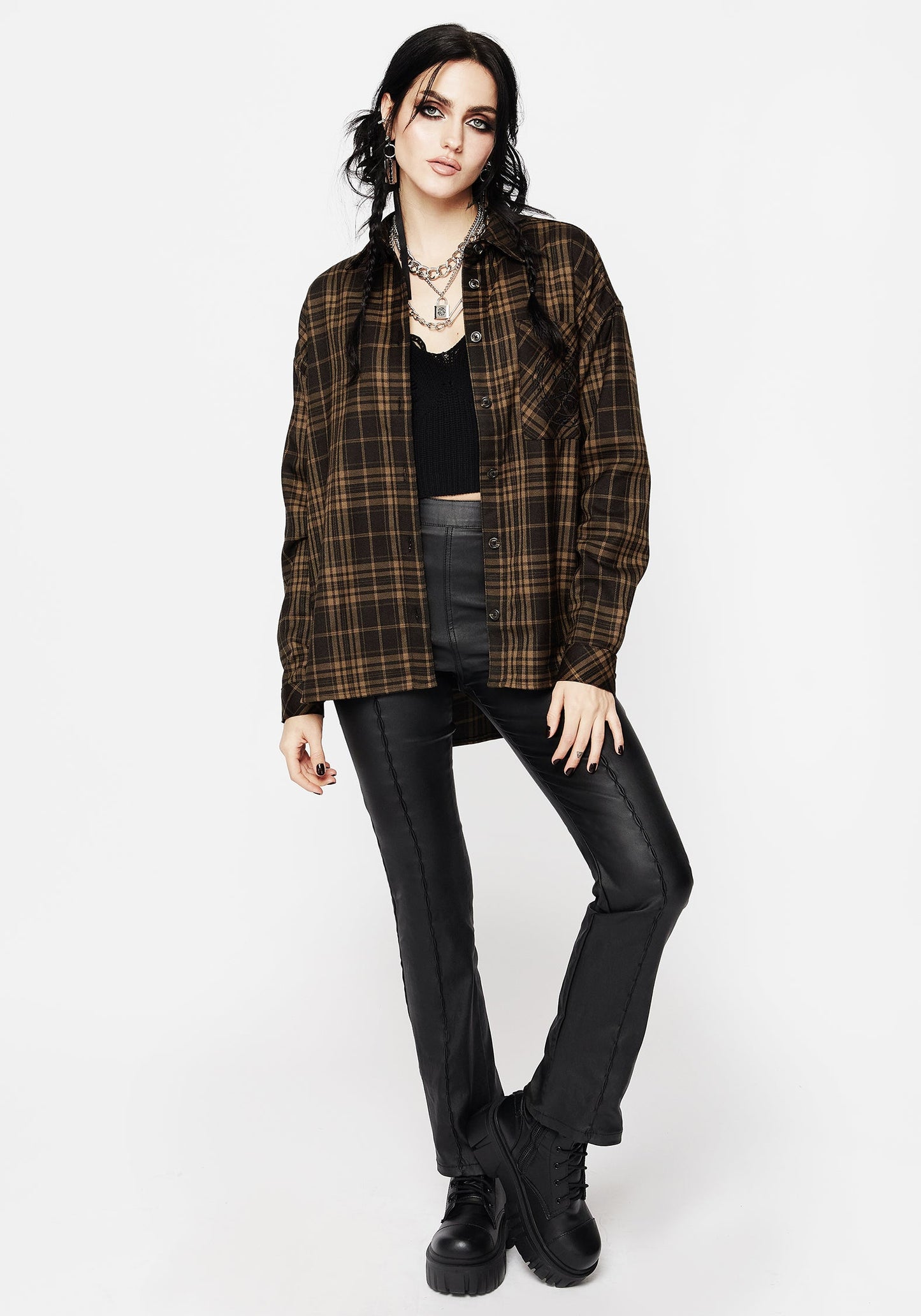 Vetula Embroidered Oversized Check Shirt