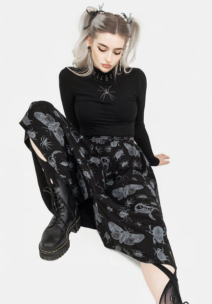 Parasite Bugs Button Front Midi Skirt - Black