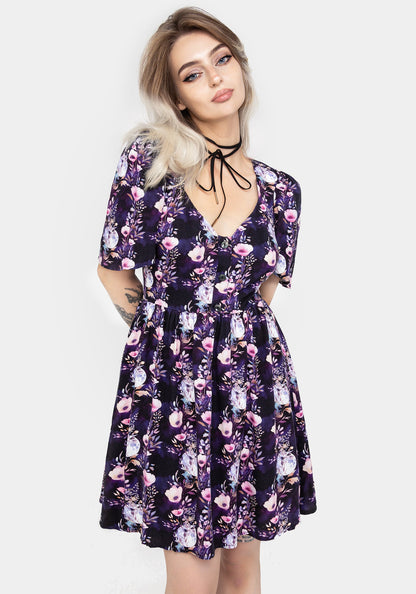 Socordia Floral Moon Button Front Mini Dress