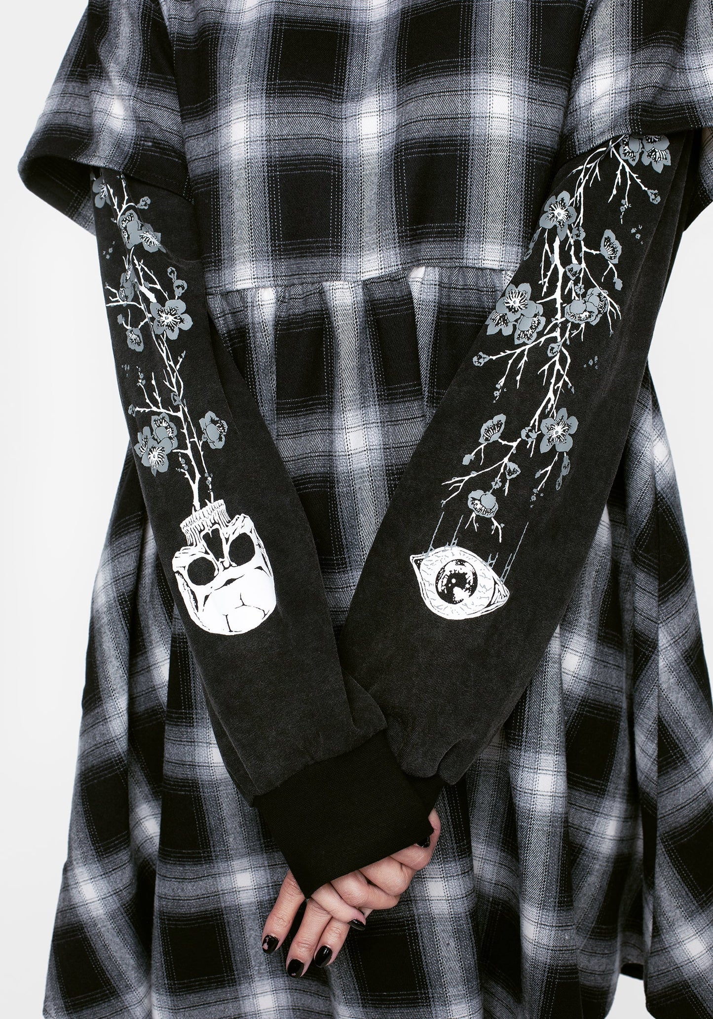 Hypnos Layered Sleeve Check Mini Smock Dress