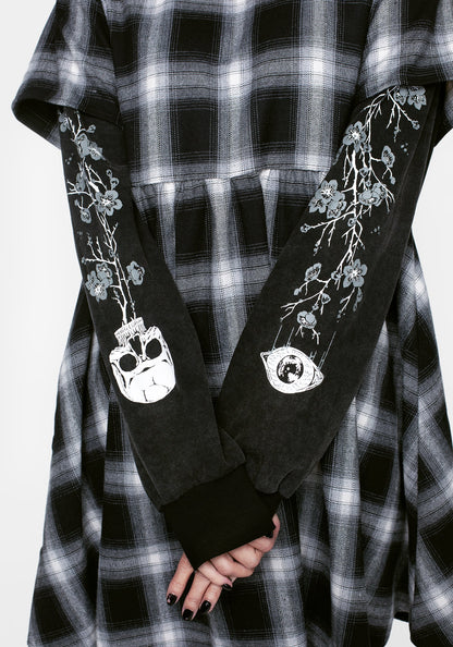 Hypnos Layered Sleeve Check Mini Smock Dress