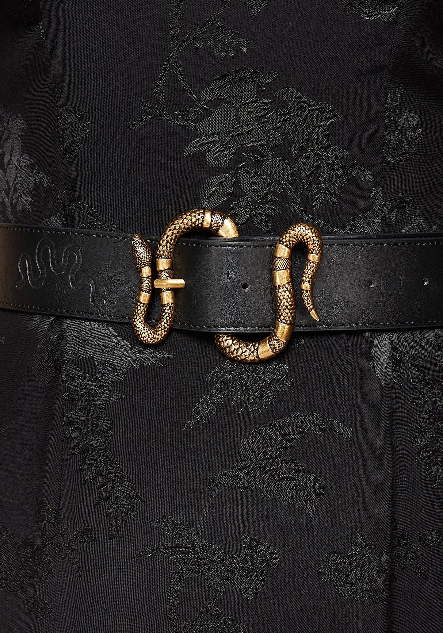 Mamba Debossed Belt With Snake Buckle - Brass