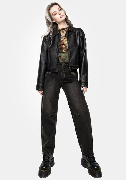 Veltha Floral Embroidered Denim Barrel Leg Jeans