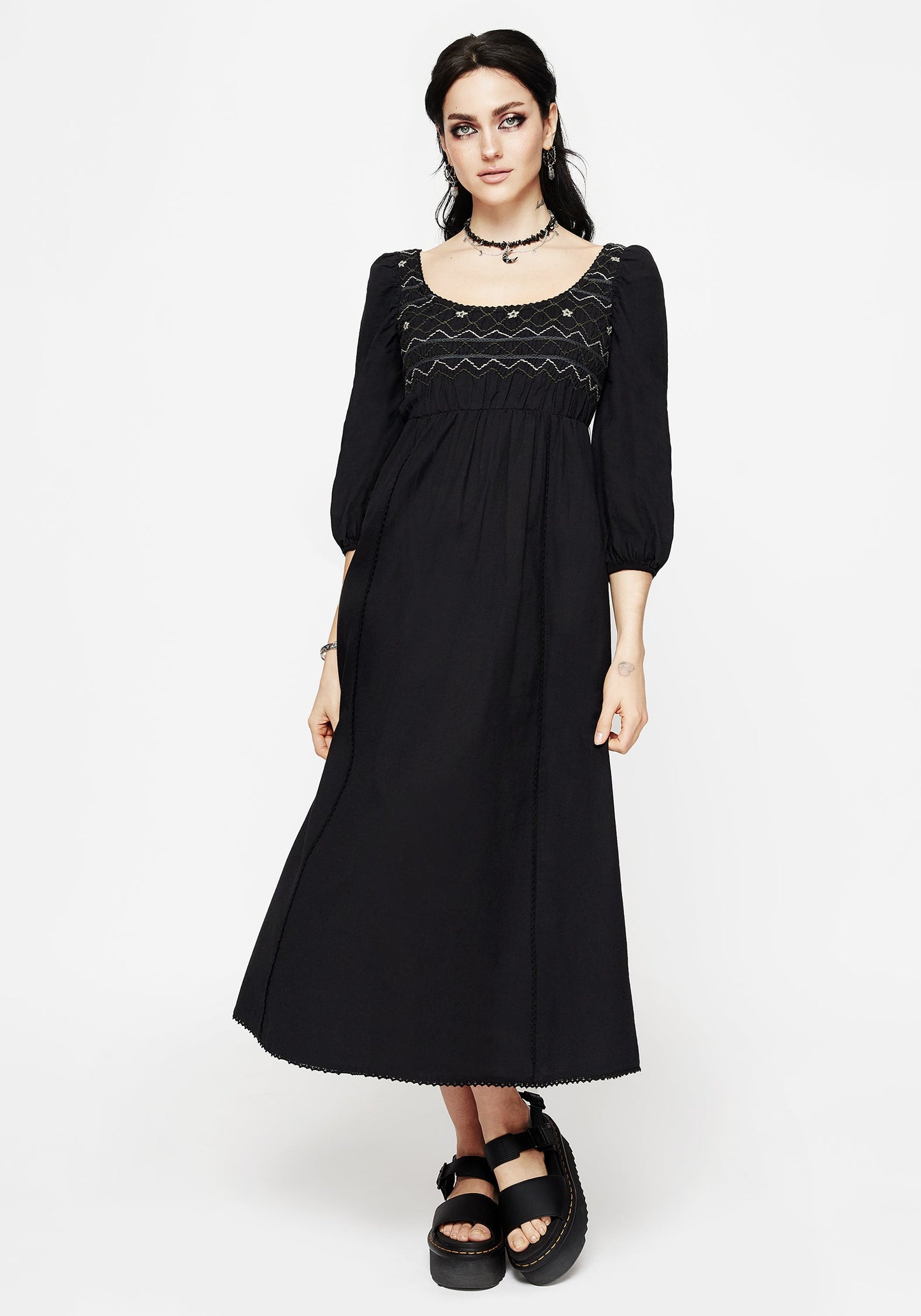 Larissa Hand Embroidered Smocked Midaxi Dress