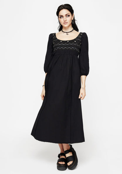 Larissa Hand Embroidered Smocked Midaxi Dress