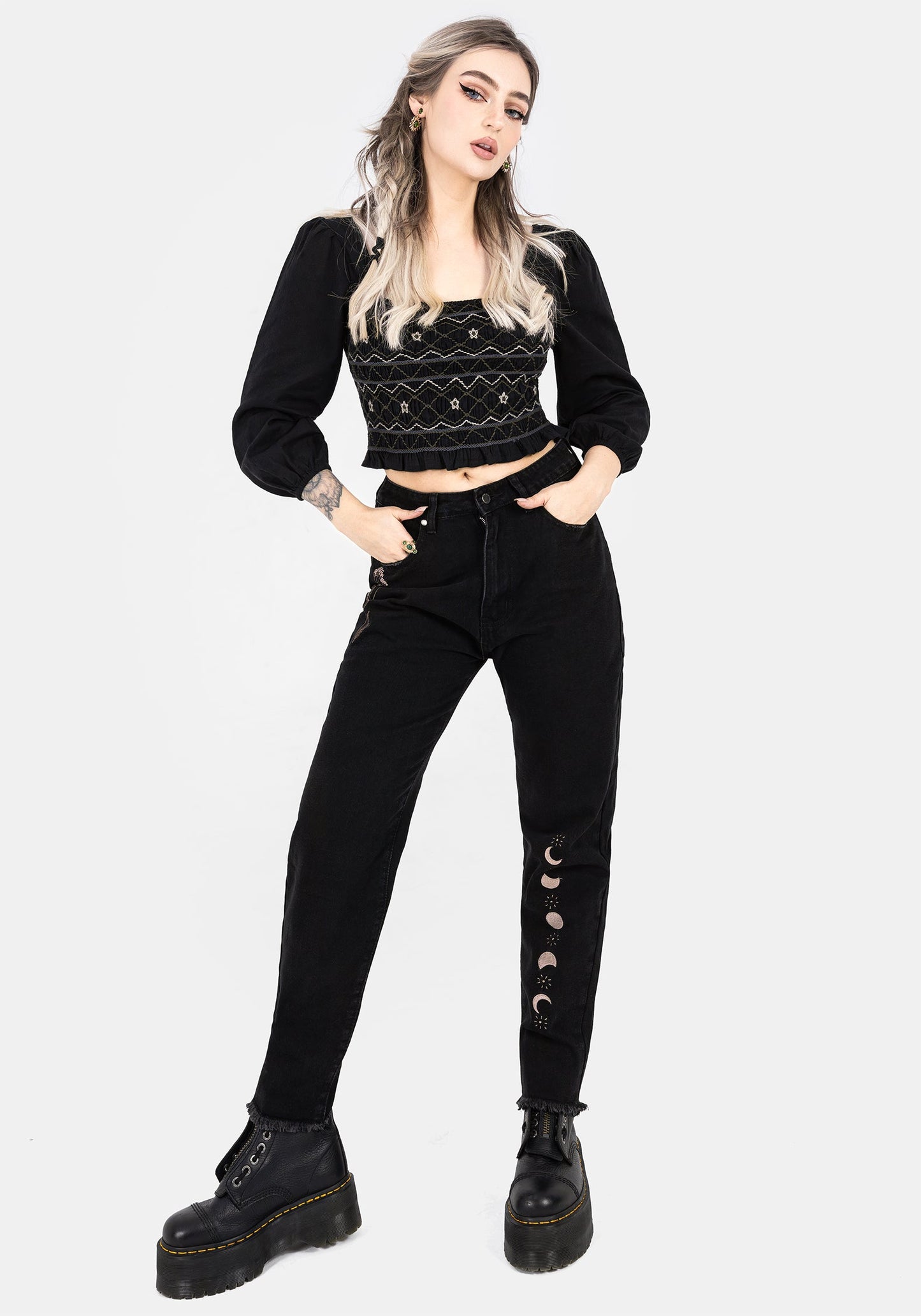 Larissa Hand Embroidered Smocked Puff Sleeve Top