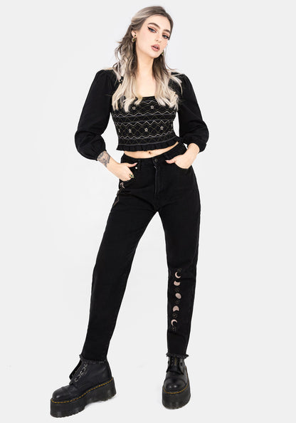 Larissa Hand Embroidered Smocked Puff Sleeve Top