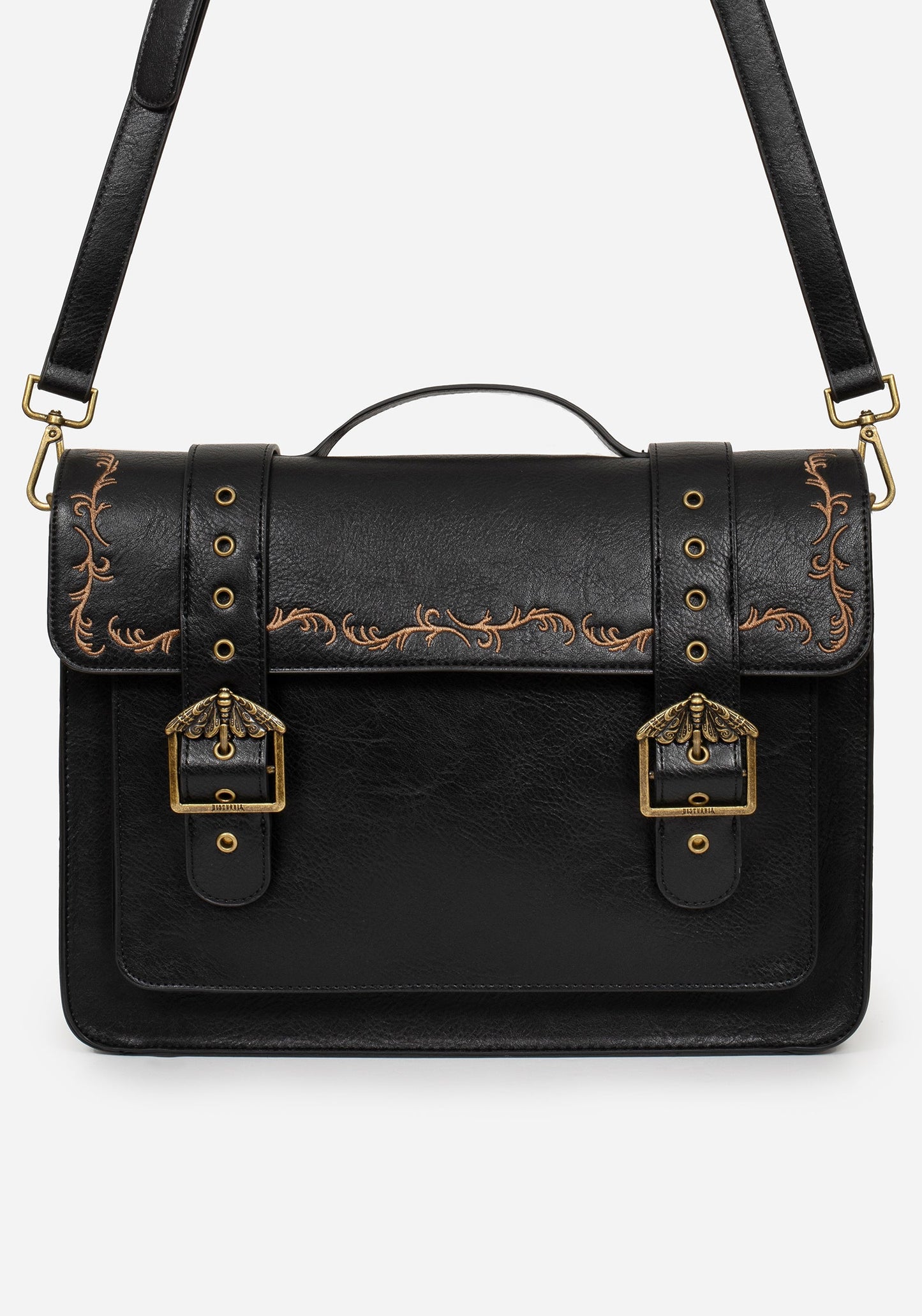 Rosamoth Buckle Vine Embroidered Satchel Bag - Black