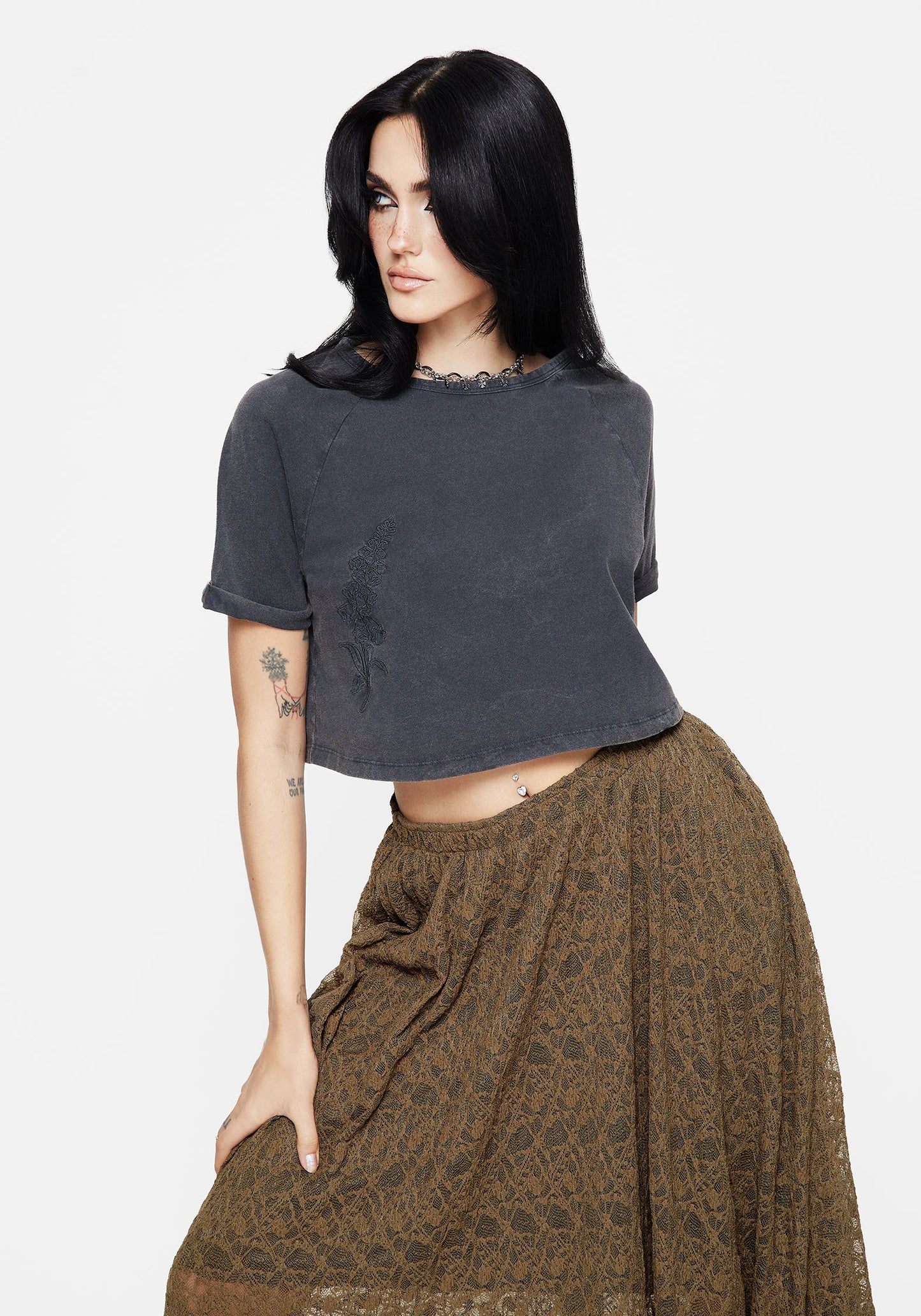 Foxglove Cotton Embroidered Boxy Crop Tee