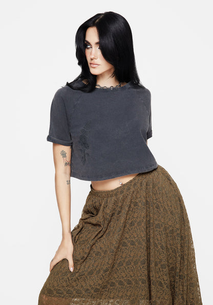 Foxglove Cotton Embroidered Boxy Crop Tee