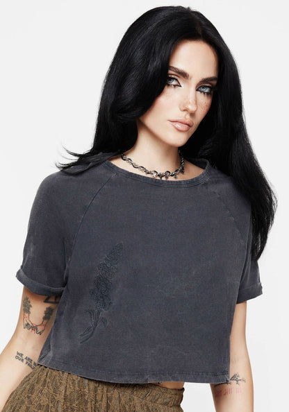 Foxglove Cotton Embroidered Boxy Crop Tee