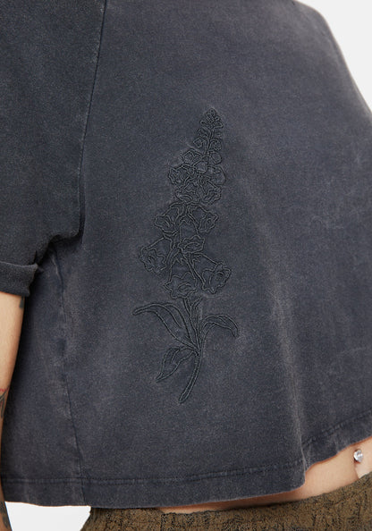 Foxglove Cotton Embroidered Boxy Crop Tee