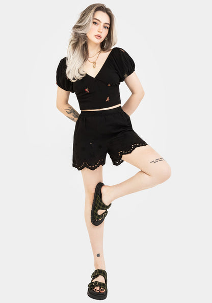 Copia Moth Embroidered Cotton Puff Sleeve Top