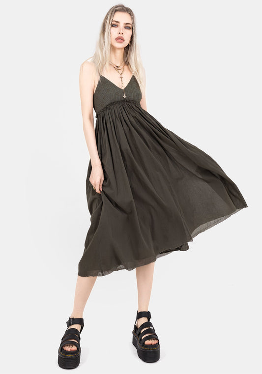 Thyme Cotton Plunge Neck Cami Midi Dress