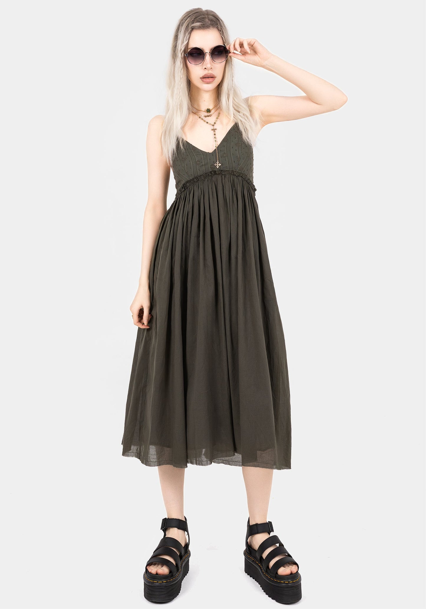 Thyme Cotton Plunge Neck Cami Midi Dress