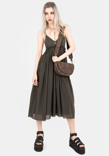 Thyme Cotton Plunge Neck Cami Midi Dress