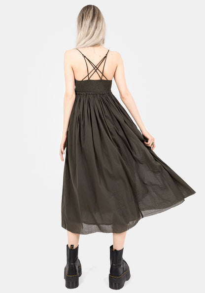 Thyme Cotton Plunge Neck Cami Midi Dress