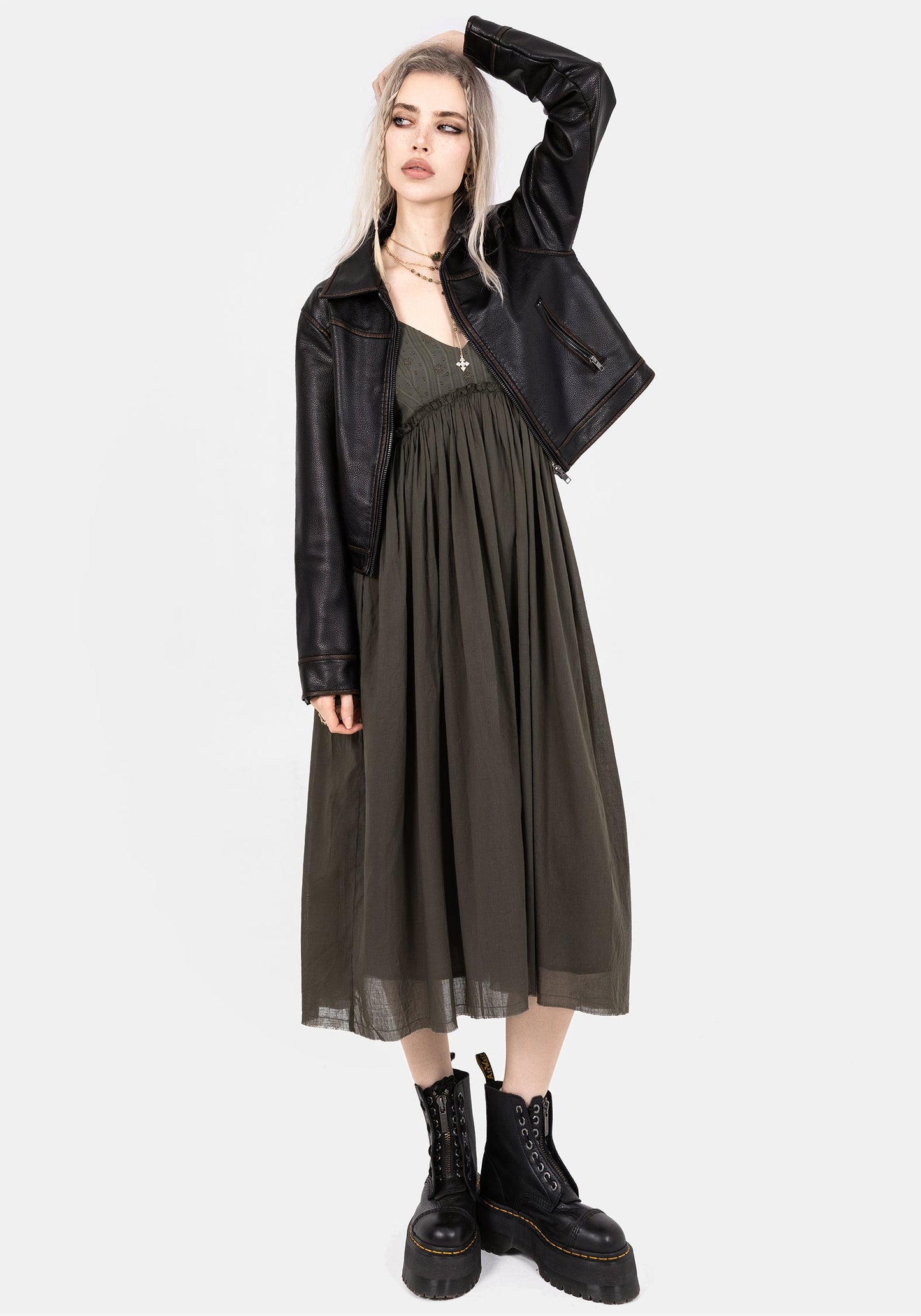 Thyme Cotton Plunge Neck Cami Midi Dress