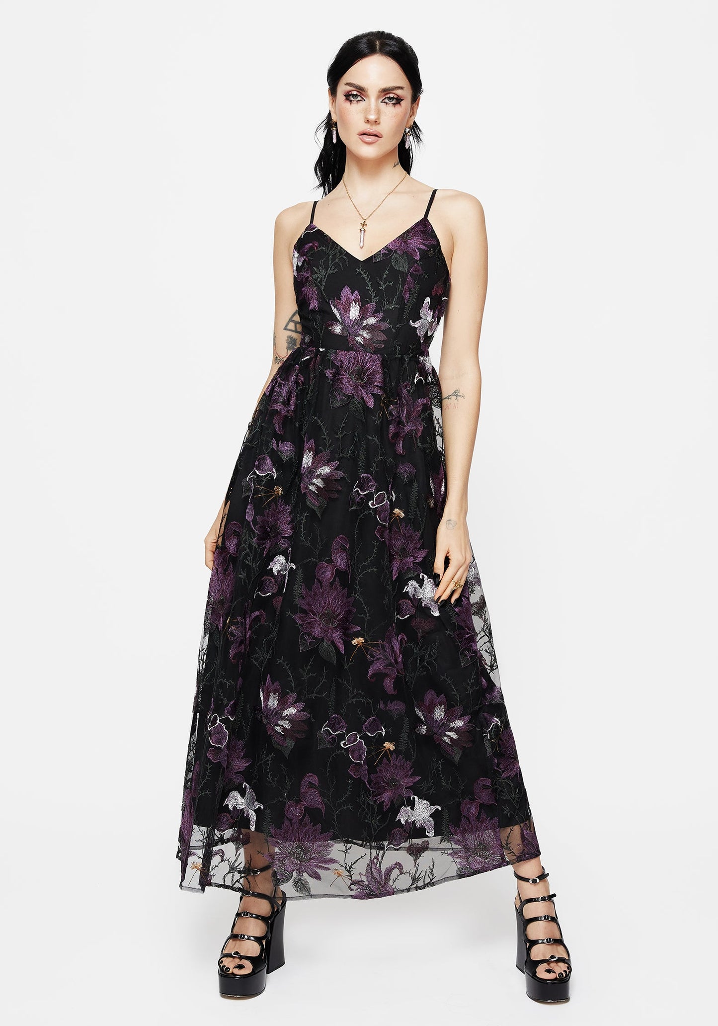 Estrid Embroidered Mesh Midaxi Cami Dress