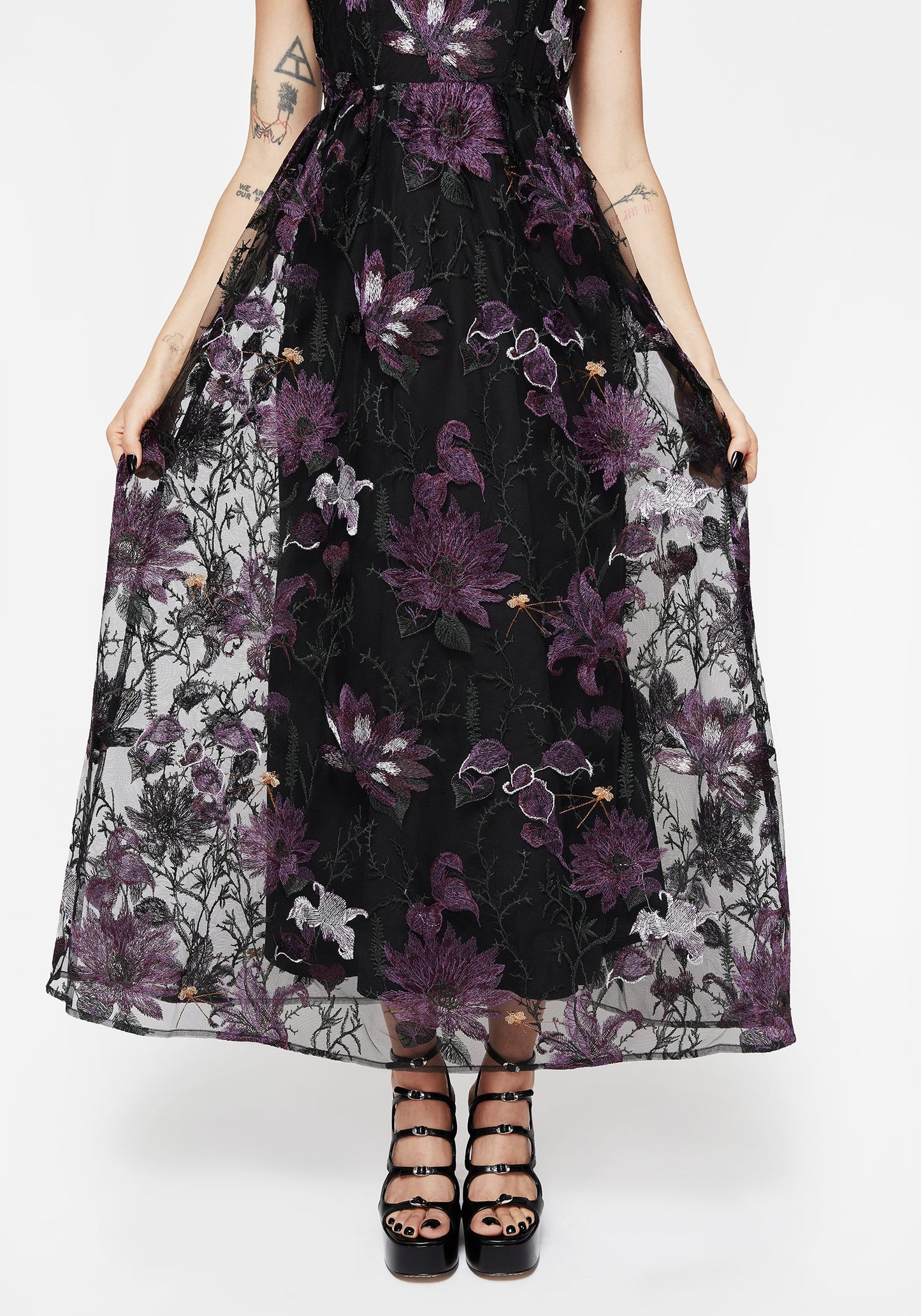 Estrid Embroidered Mesh Midaxi Cami Dress