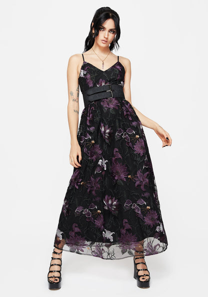 Estrid Embroidered Mesh Midaxi Cami Dress