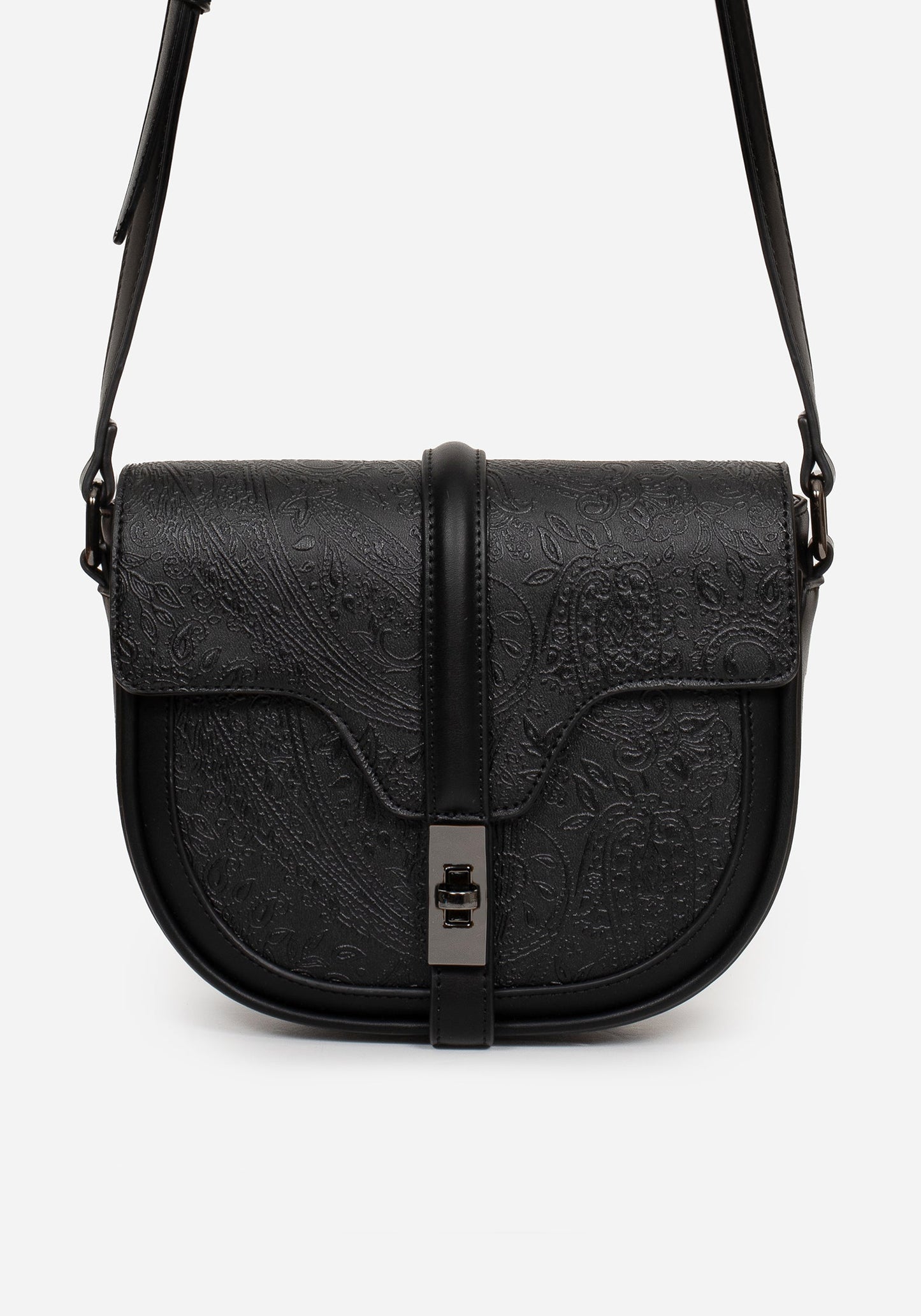 Cypress Paisley Debossed Crossbody Satchel Bag - Black
