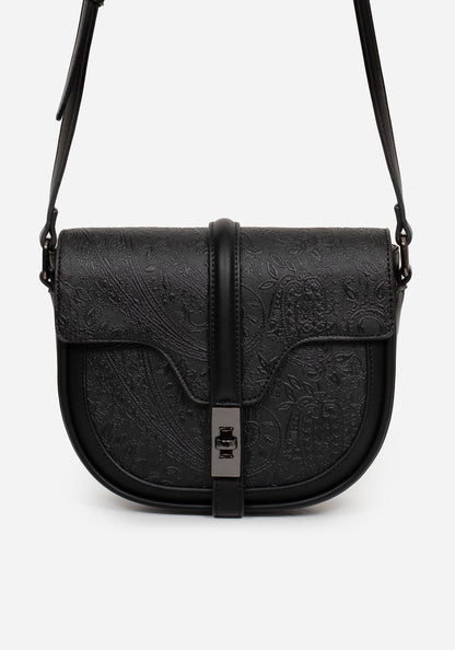 Cypress Paisley Debossed Crossbody Satchel Bag - Black
