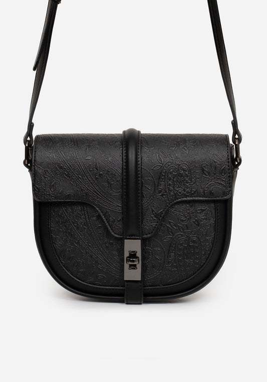 Cypress Paisley Debossed Crossbody Satchel Bag - Black
