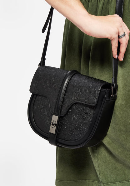 Cypress Paisley Debossed Crossbody Satchel Bag - Black