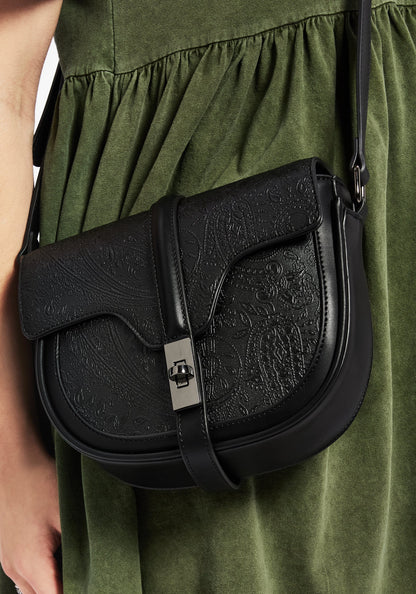Cypress Paisley Debossed Crossbody Satchel Bag - Black