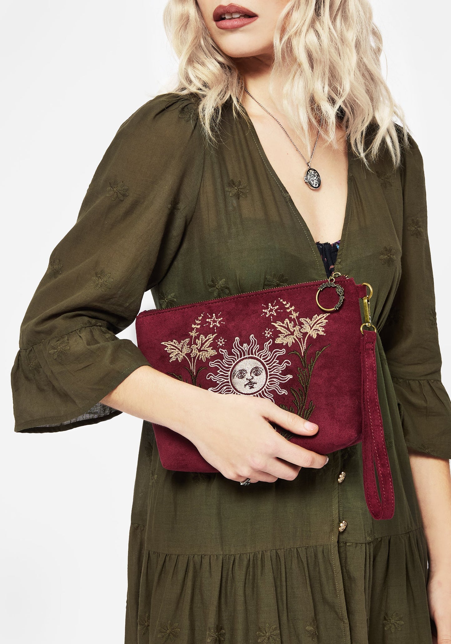 Splendour Floral Sun Embroidered Velour Zip Pouch Set