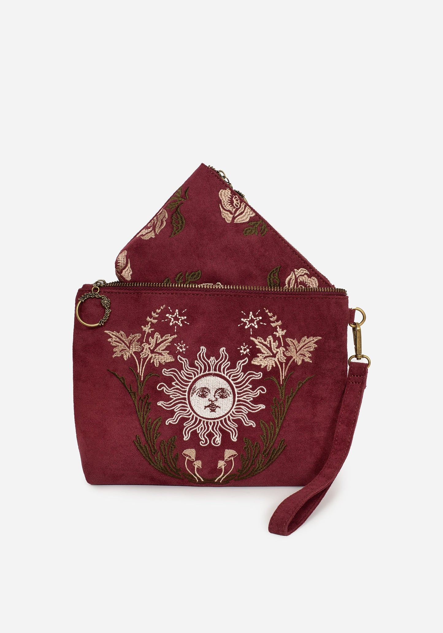 Splendour Floral Sun Embroidered Velour Zip Pouch Set
