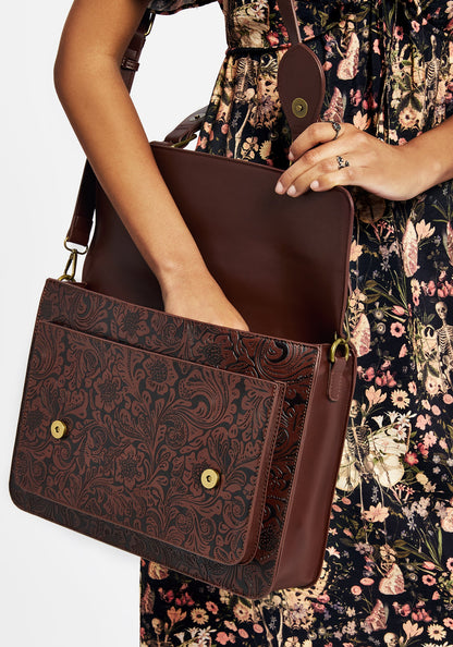 Sunder Floral Debossed Crossbody Satchel Bag