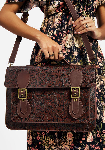 Sunder Floral Debossed Crossbody Satchel Bag