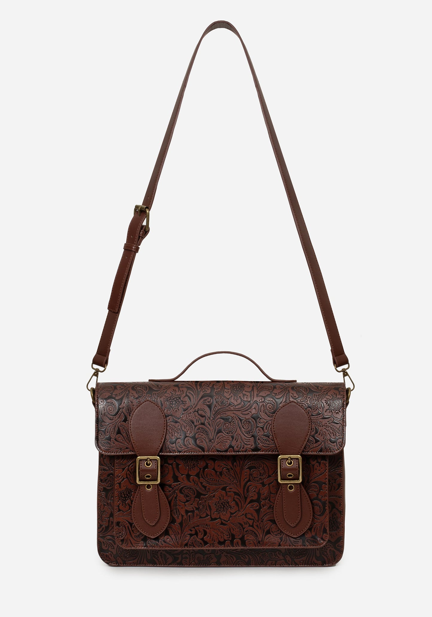 Sunder Floral Debossed Crossbody Satchel Bag