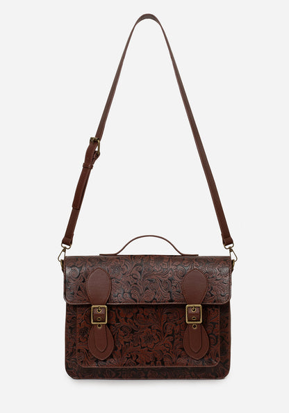 Sunder Floral Debossed Crossbody Satchel Bag