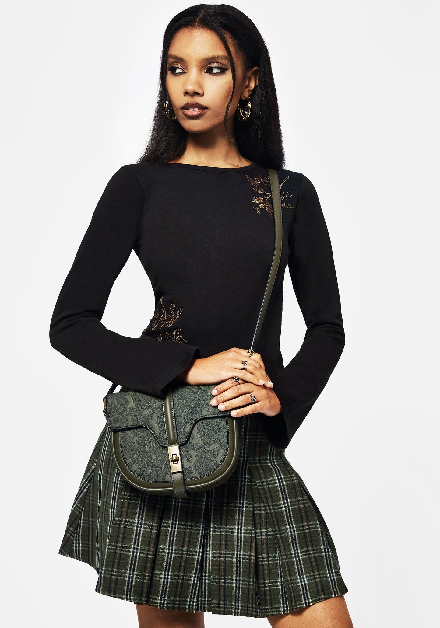 Cypress Paisley Debossed Crossbody Satchel Bag - Green