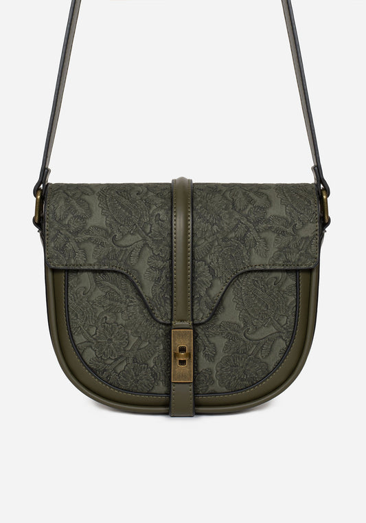 Cypress Paisley Debossed Crossbody Satchel Bag - Green