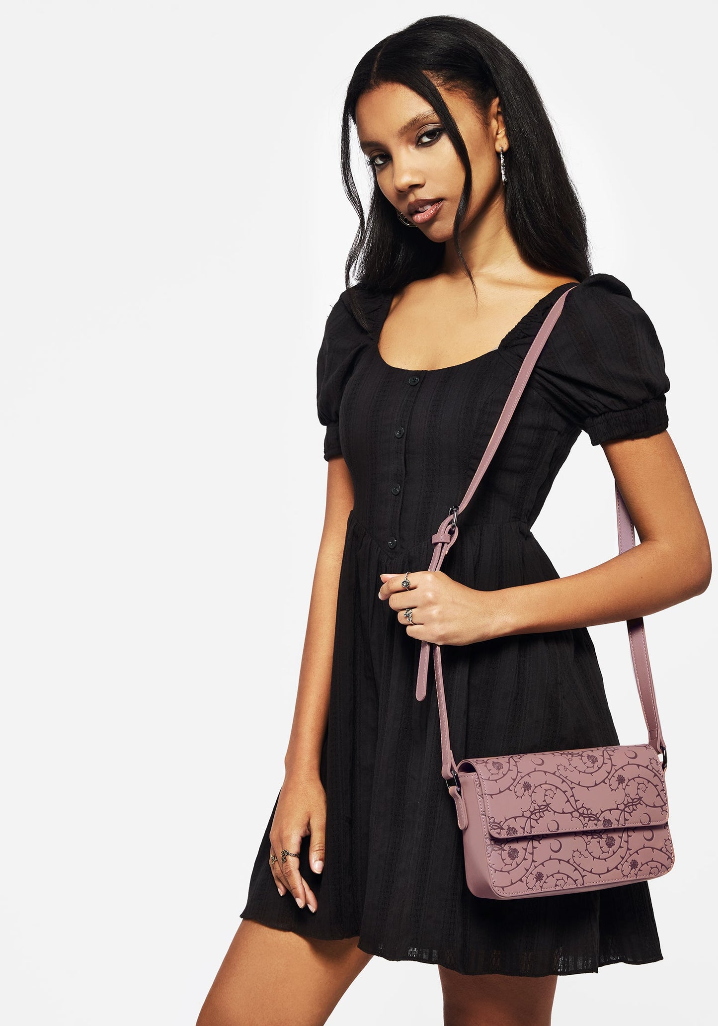 Rosethorn Floral Debossed Crossbody Bag