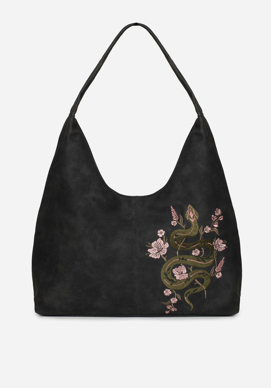 Gorgon Snake Embroidered Faux Suede Tote Bag